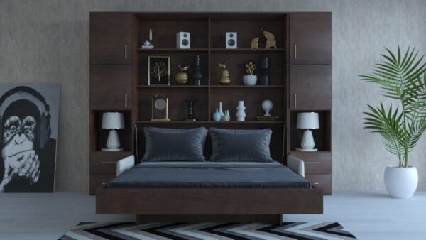 Contemporary Brown Wall Bed with Storage